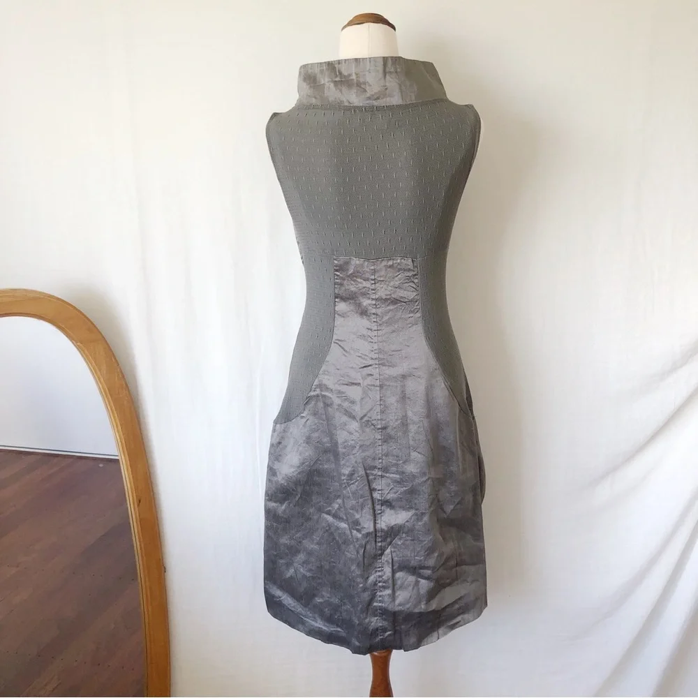 SISTE'S Size 8-10 Italian Grey Khaki Metallic Flax Blend Structured Dress Party - Picture 10 of 13